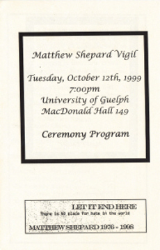 1999, Oct.12 Matthew Shepard Vigil Programme
