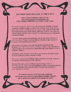 1999, October 12 Matthew Shephard Vigil Poster