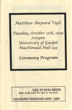 1999, October 12 Matthew Shephard Vigil Programme