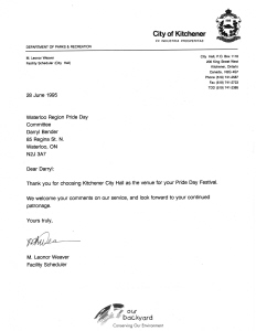 1995 Pride Rotunda Rental 
Letter and Receipt